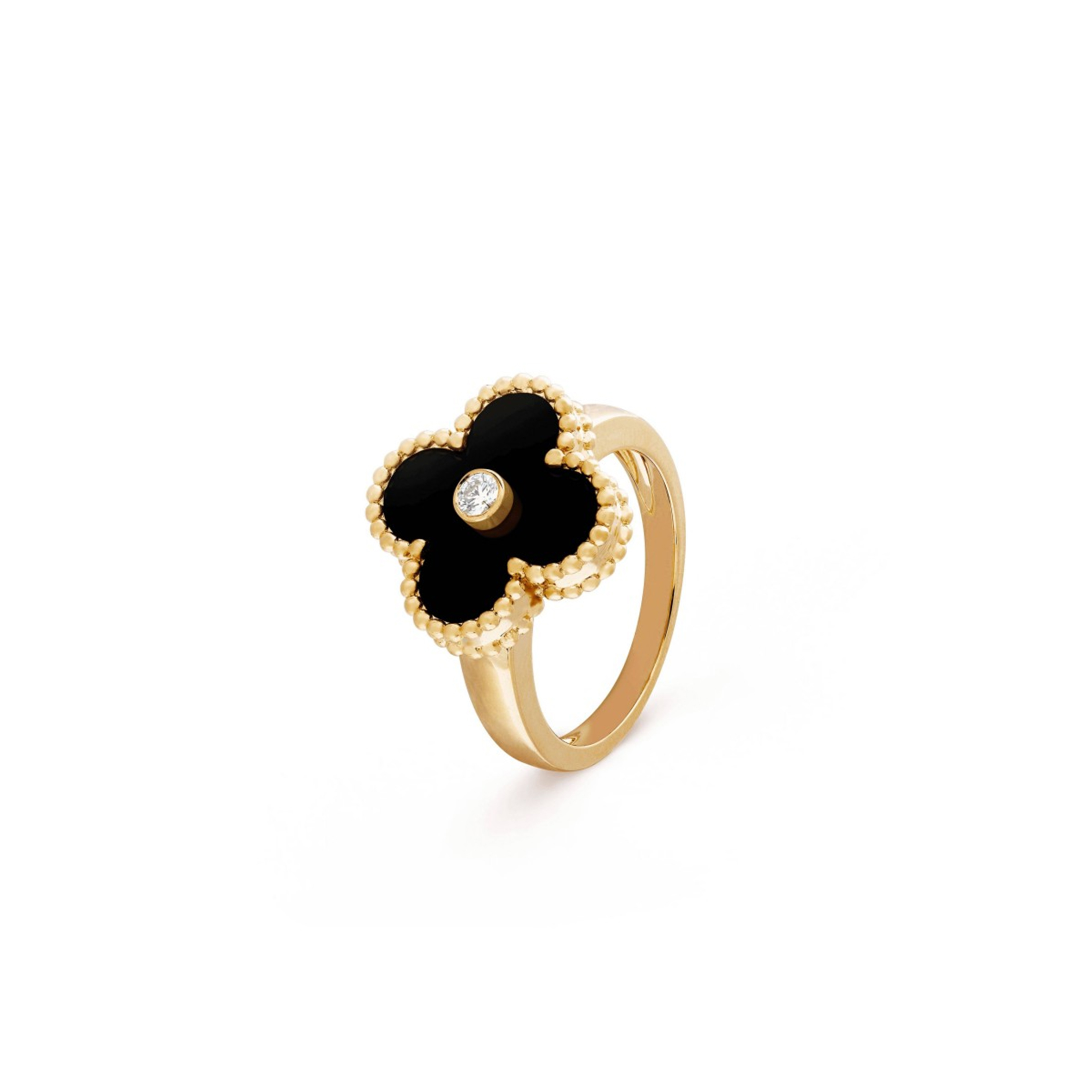 VAN CLEEF ARPELS VINTAGE ALHAMBRA RING - YELLOW GOLD, DIAMOND, ONYX  VCARA41000